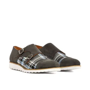 Ambrogio Bespoke Men's Shoes Multi-Color Plaid Sartorial / Suede Leather Monk-Straps Loafers (AMB2349)